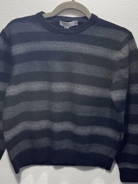 Calvin Klein Men's Black & Gray Striped Crewneck Sweater